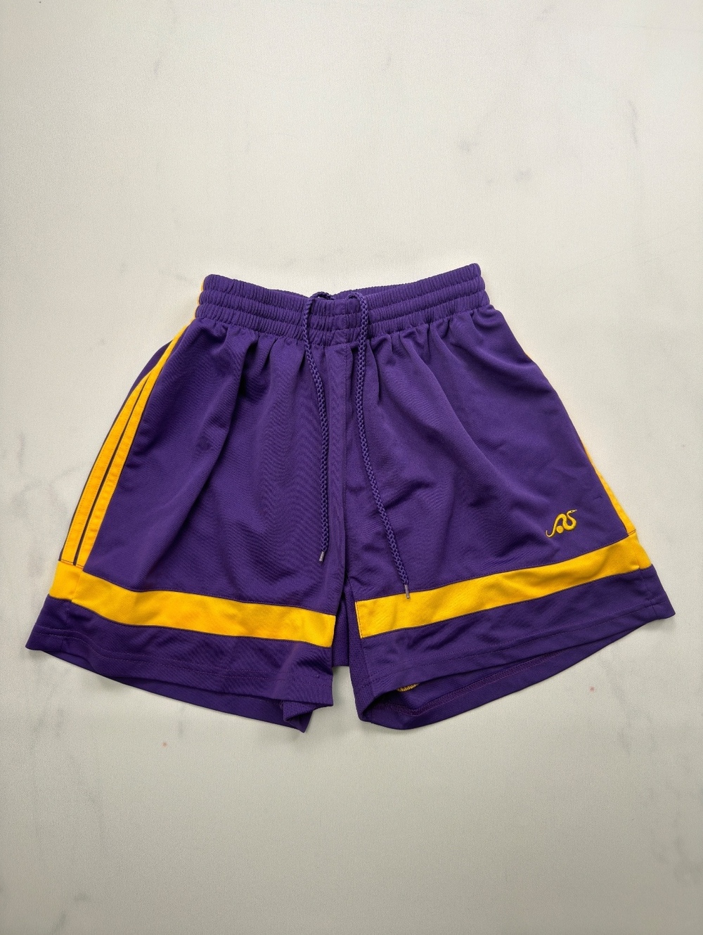 Purple Athletic Shorts Yellow Stripe Drawstring Waist - Boys M